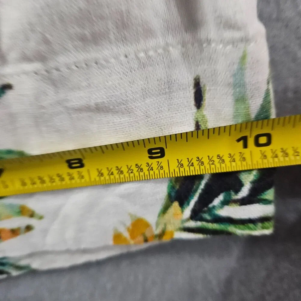 New Westbound XL Linen Blend Pants Hawaiian Print Wide Leg Flowy Shirred Waist